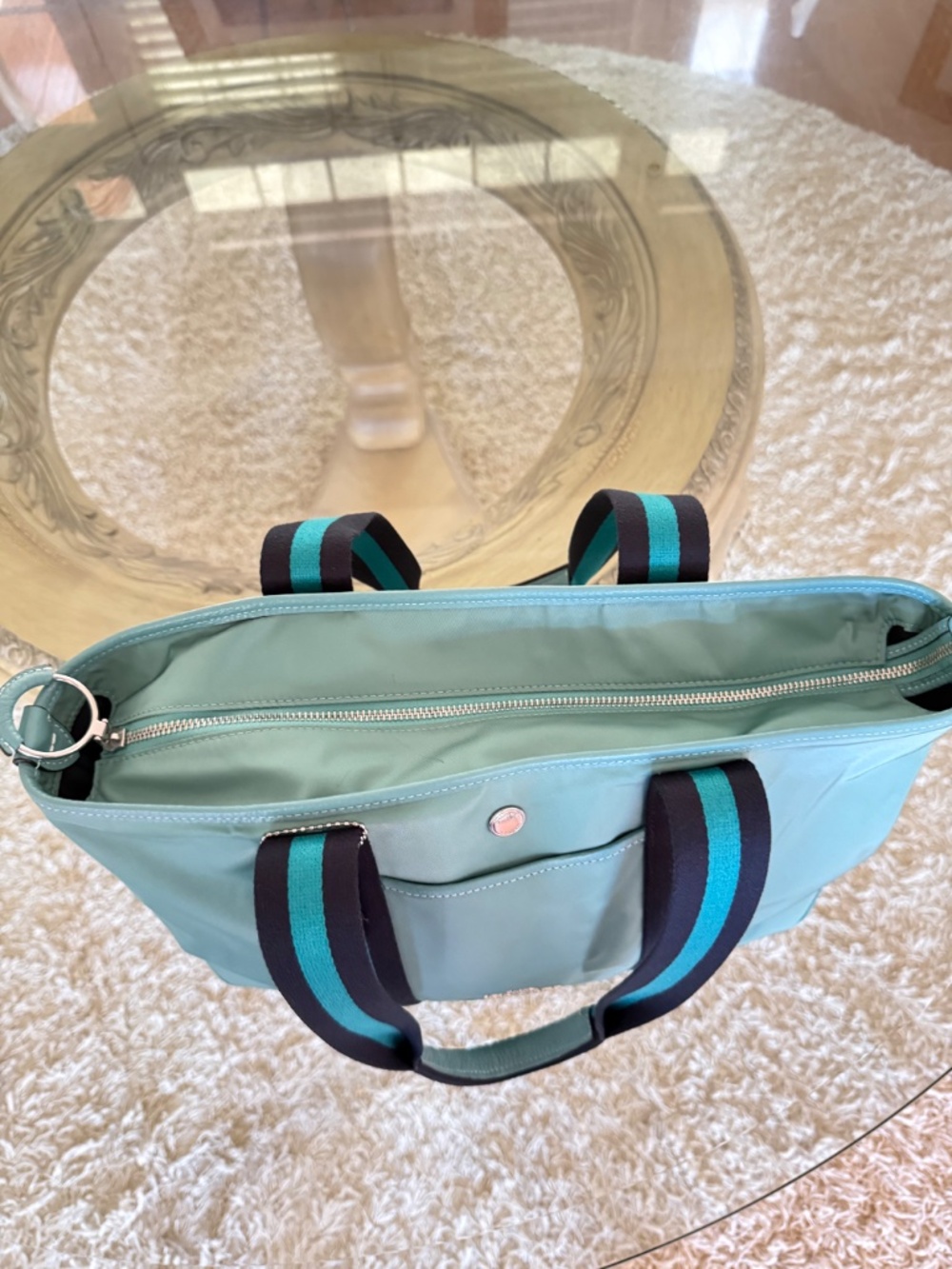 COACH CA208 Ellis Tote Bag Teal Nylon Medium Navy Cotton Straps Hang Tag - Picture 6 of 14